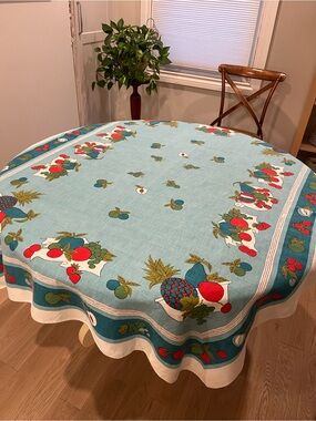 Vintage 1940s–50s Fruit Print Tablecloth | Cotton Linen Blend